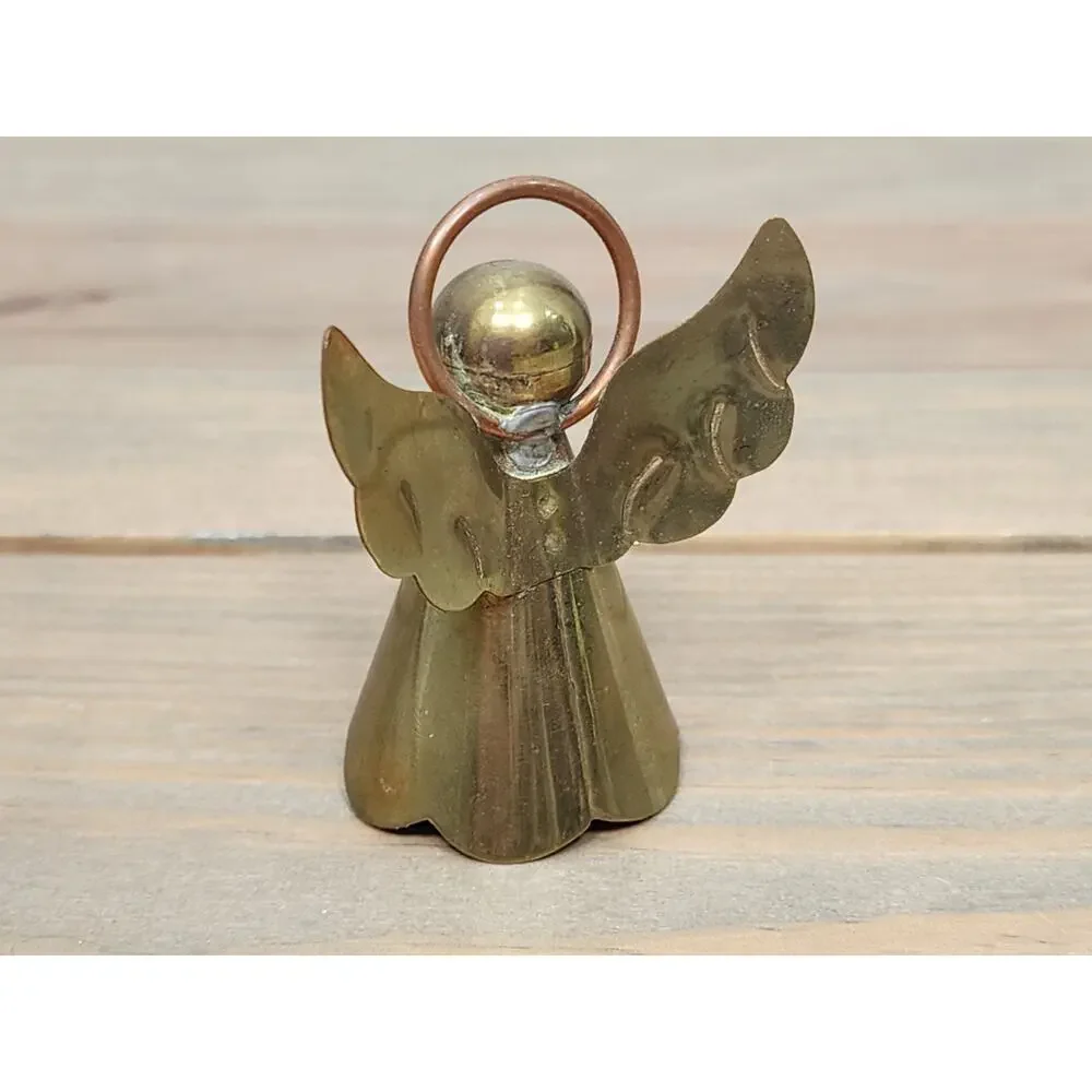 ONE VINTAGE BRASS AND COPPER ANGEL CANDLE HOLDER 2.5 inches tall